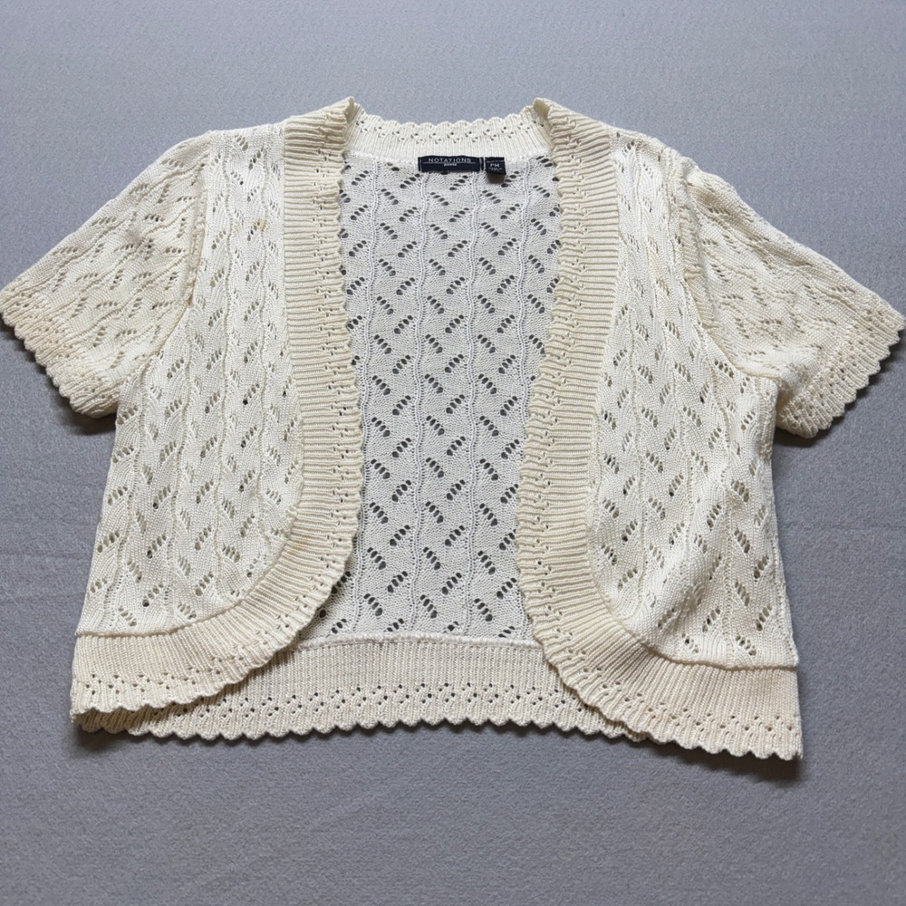 Notations Petite Ivory Pointelle Knit Shrug Cardigan Short Sleeve PSSR0453 PM